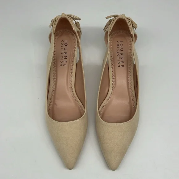 Journee Collection Bindi Nude Kitten Heel Bow and Tassels Side‎ Cutouts Pump 11 - Picture 2 of 16